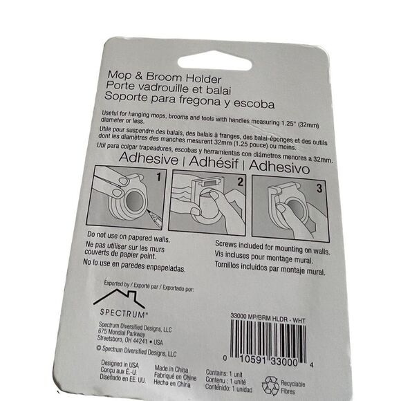 Spectrum Mop and Broom Holder Whit Set of 2 New in Packaging - Picture 4 of 6